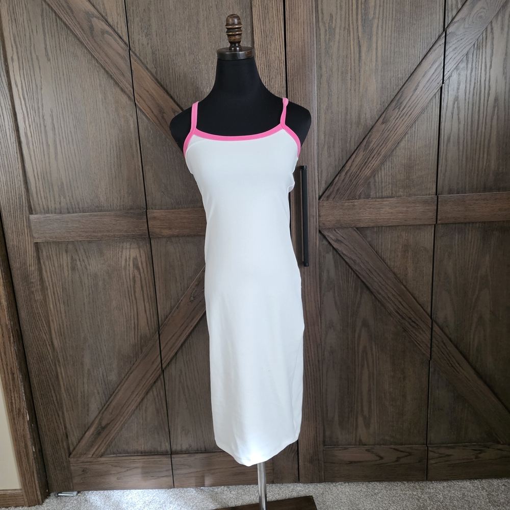Frankie's Bikinis White Midi Slip Dress with Pink Trim